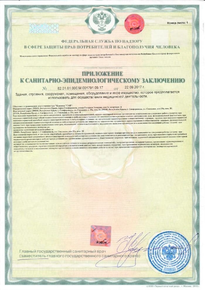Лицензии и сертификаты в клинике Сан